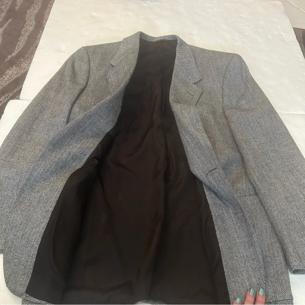 C&R Clothing black white herringbone print 2 button blazer jacket